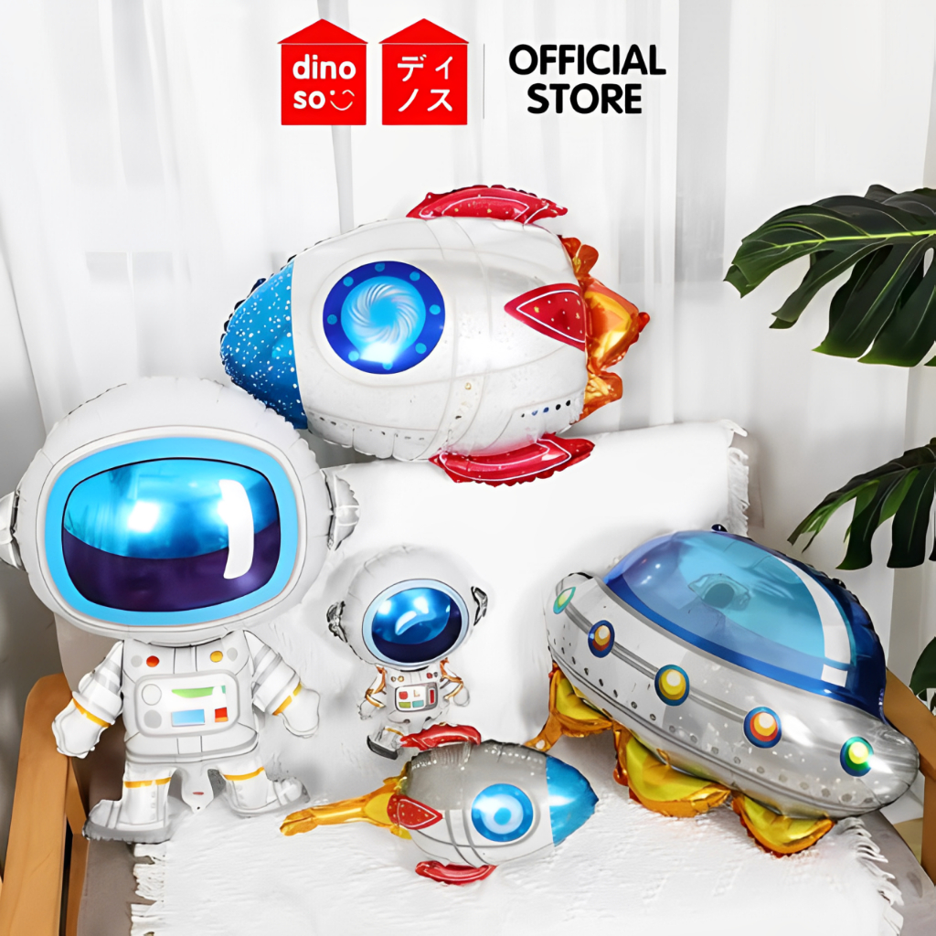 DINOSO Balon Foil Karakter Tema Astronot Balon Foil Mini Luar Angkasa Pesawat Roket Tema Angkasa Balon Dekorasi Pesta Ulang Tahun