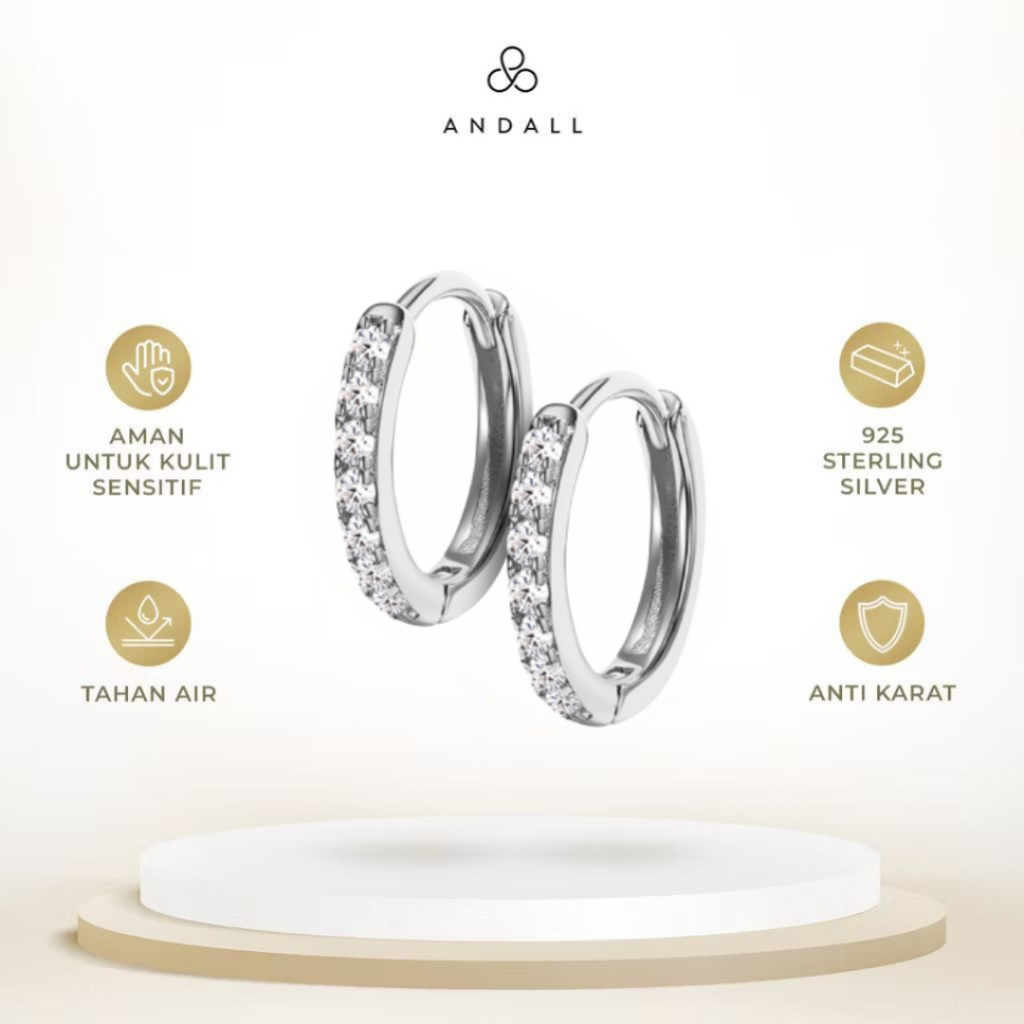 Jual ANDALL - Orbit Paved Hoop Earrings [18K Gold Plated S925 Sterling ...