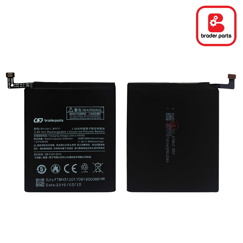 Batteria Green Cell BN31 Per Xiaomi Mi A1, 5X, Note 5A, Redmi S2, Y2, 3000 MAh, Li-Polymer - 3