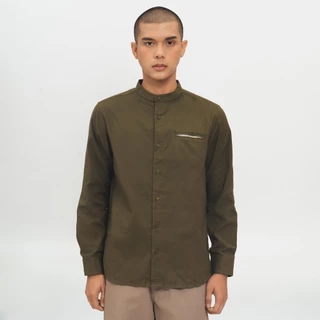 M231 Kemeja Pria Koko Shanghai Polos Oxford Panjang Army 1552K