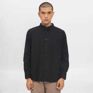 M231 Kemeja Pria Basic Polos Oxford Panjang Hitam 1456C