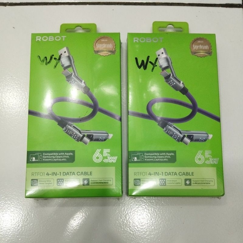 Jual KABEL DATA 4-IN-1 ROBOT RTF01 65W FAST CHARGING COMPATIBLE FOR ALL ...
