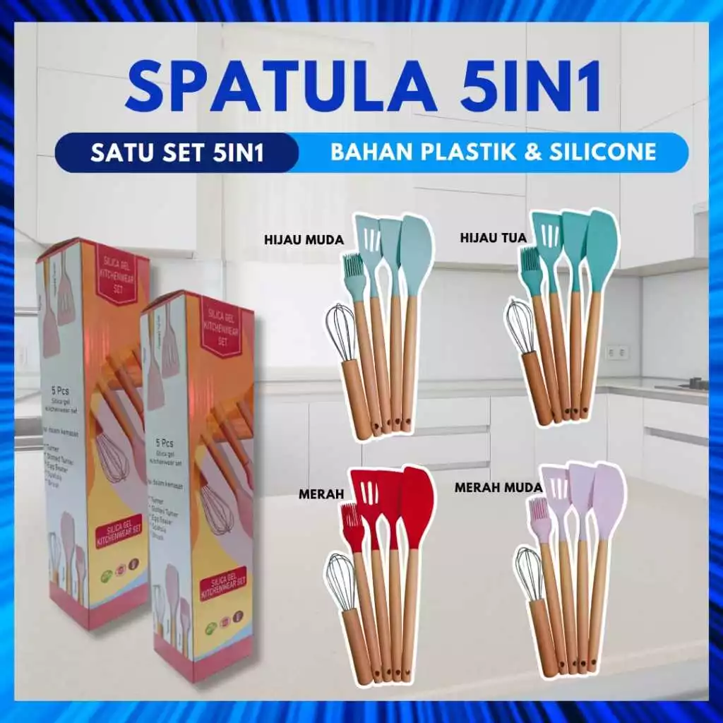 Spatula Set Silikon 5 In 1 Tahan Panas Aman | AutoStock