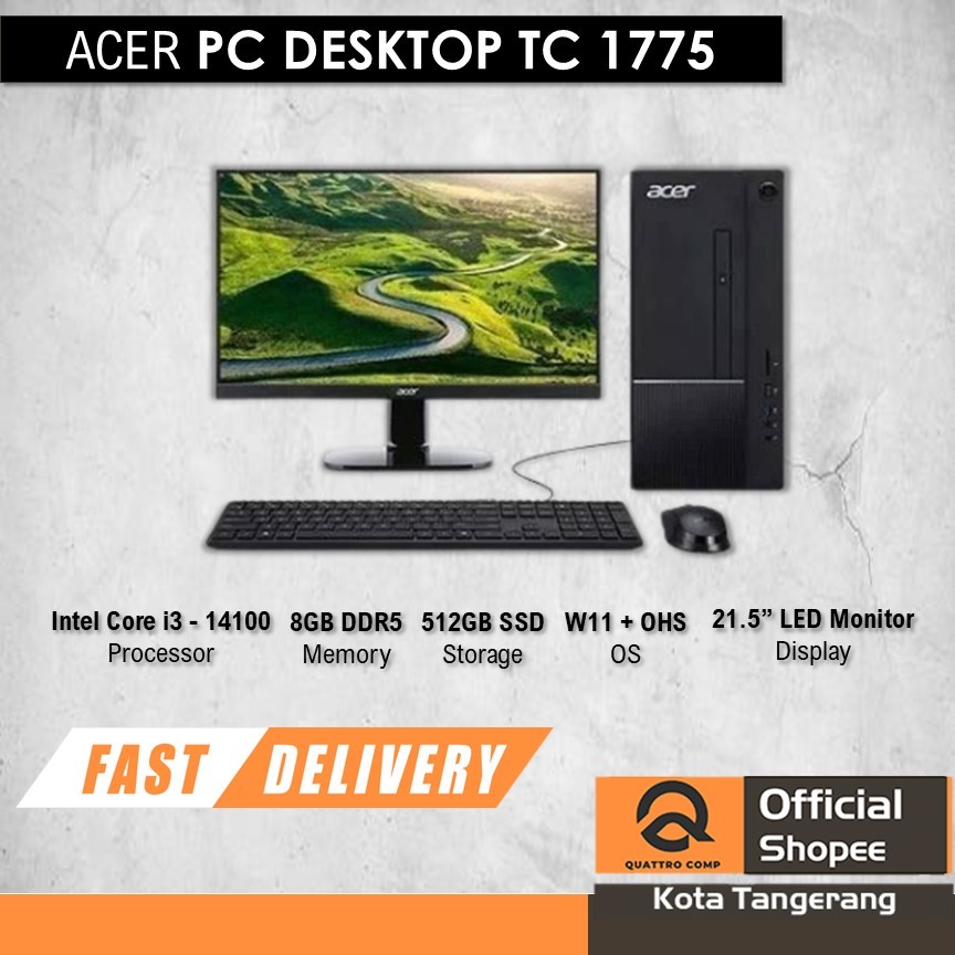 Jual ACER PC DESKTOP TC 1775 I3 14100 8GB 512GB W11+OHS +LED 21.5 ...