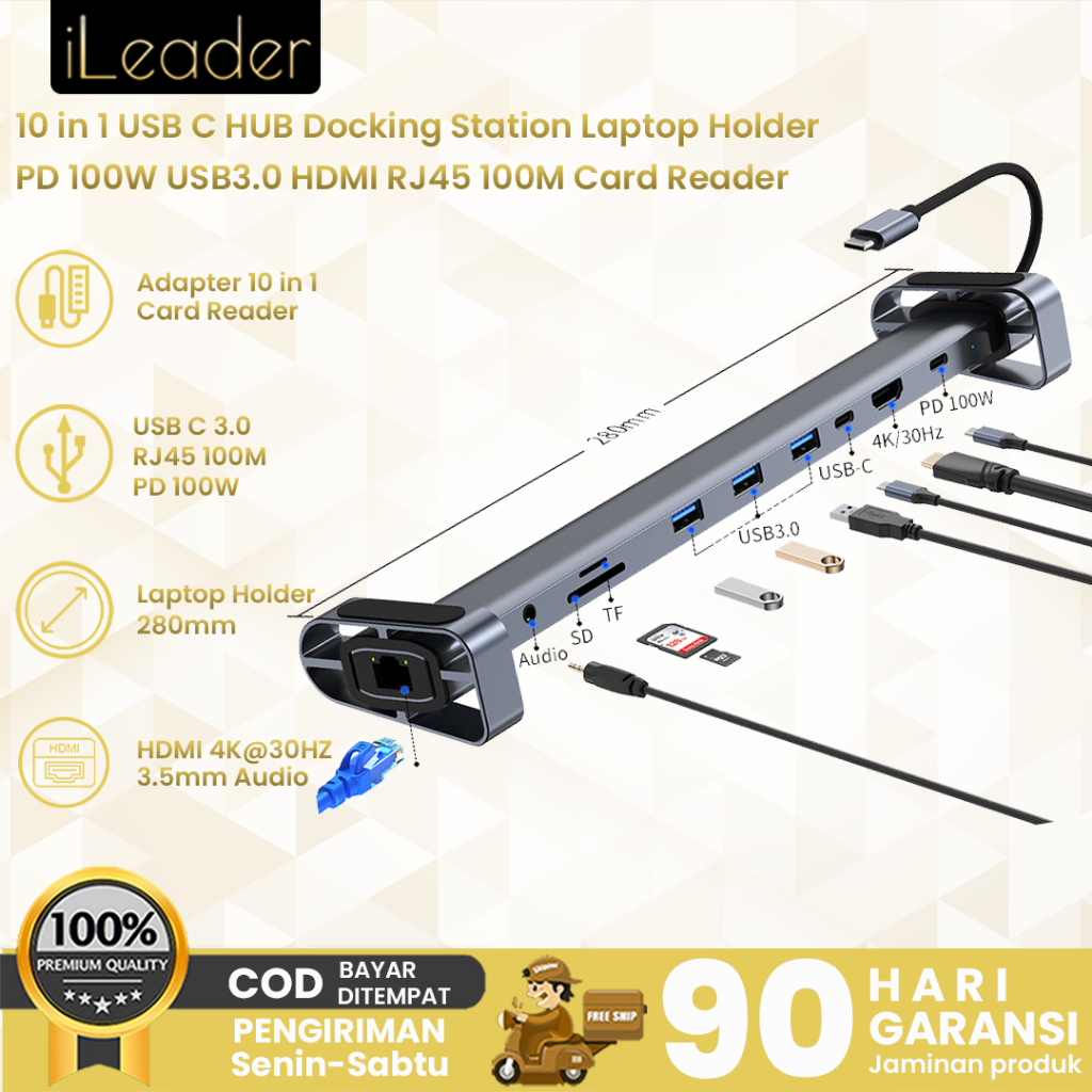 Jual iLeader Type-C Docking Station With 10 Ports Fast Multifunctional ...