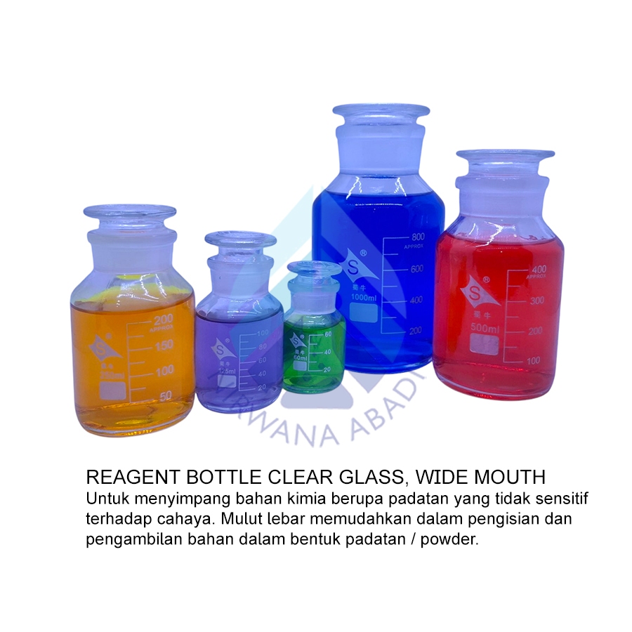 Jual Botol Reagen 1000ml Bening Mulut Lebar RRC, Reagent Bottle Clear ...