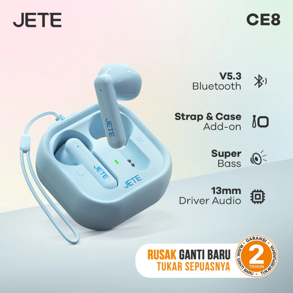 JETE TWS Bluetooth CE8 Earbuds Macaron BT 5.3 Super Bass , 24 Hours Playtime - Garansi 2th
