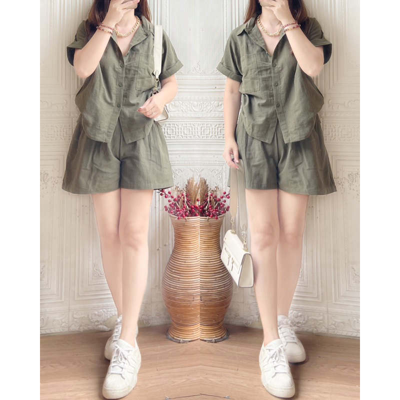 Jual Lanie One Set SHORT PANTS + KEMEJA one set kekinian one set wanita ...
