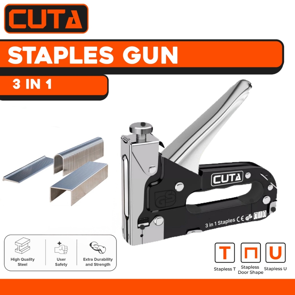 CUTA Staples Gun 3 in 1 Chromium Staples Tembak Hekter Tembak Gun Tracker Jok Motor Kayu besi