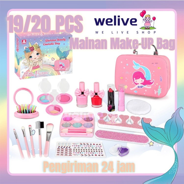 Mainan Make UP Bag Mermaid Alat Rias Anak Fungsi Real Children Pretend  play Glamous Beauty Bag Mainan Makeup anak mainan edukasi anak