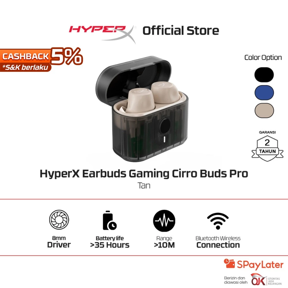 HyperX Earbuds Gaming Cirro Buds Pro Wireless - Black / Blue / Tan TWS Noise Cancelling Ambient Sound Mode Stereo Bass