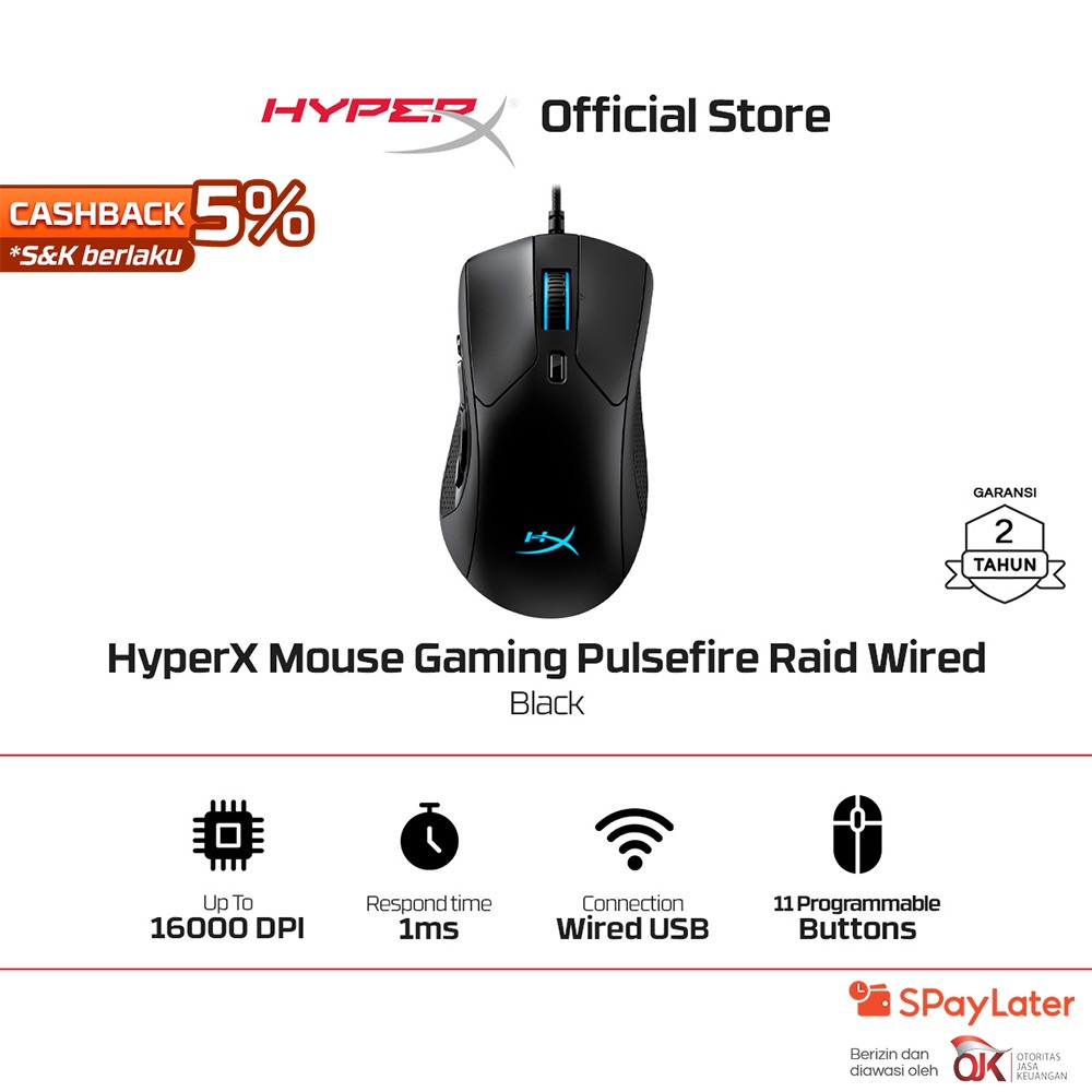 Jual HyperX Mouse Wired Gaming Pulsefire Raid - Black 16000 DPI 11 ...