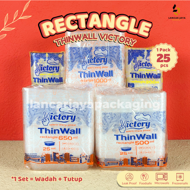 Jual Thinwall Rectangle Victory 1000ml 750ml 650ml 500ml Kotak Makan ...