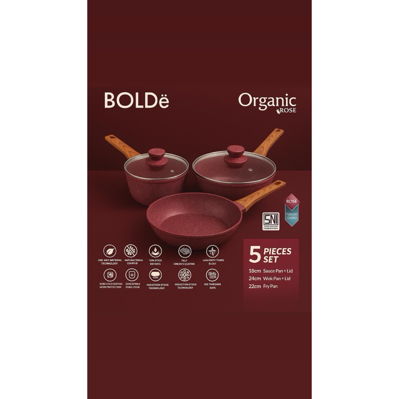 Jual BOLDe ORGANIC ROSE PAN Set 5pcs - PANCI Anti Lengket Granite ...