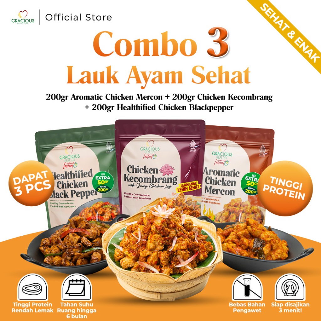 Jual Gracious Combo 3 Lauk Ayam Sehat | Chicken Mercon + Chicken ...