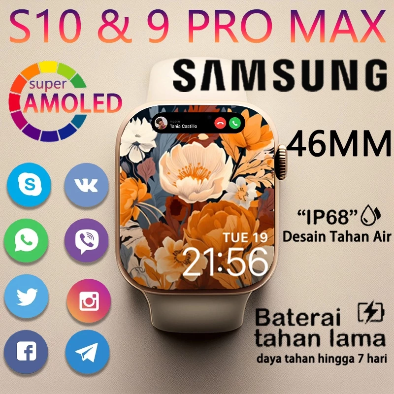 [cod] samsung smartwatch 10 pro max wanita tahan air jam pintar bluetooth
