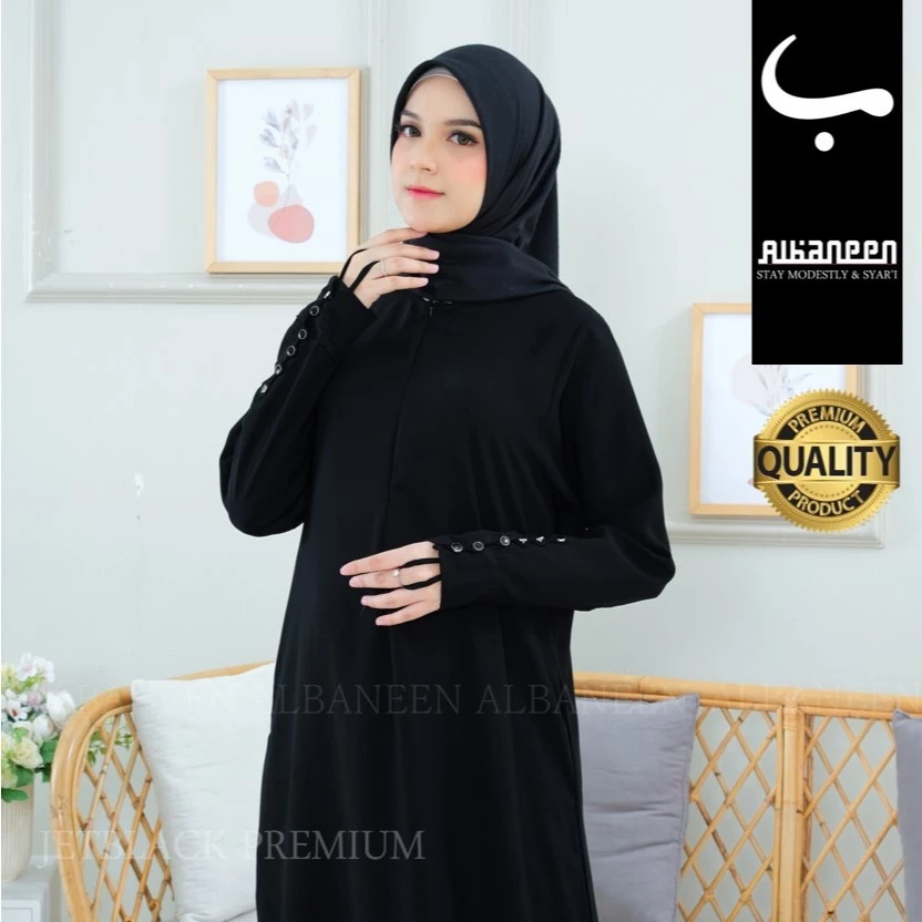 Gamis hitam jetblack premium tampilan depan