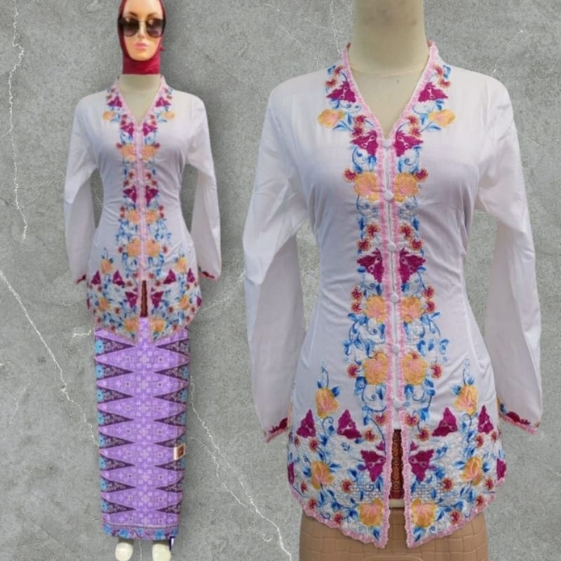 Jual DN-Set Baju Kebaya Encim Bordir Bunga Lengan Panjang/ Atasan ...
