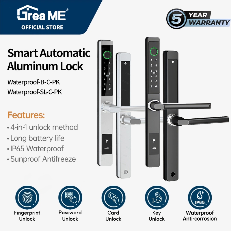 GreaME Smart Door Lock Kunci Pintu Digital Sidik Jari Slim Door Frame Aluminium Smart Lock Tahan Air Kunci Pintar Door Silver Black Perak Hitam