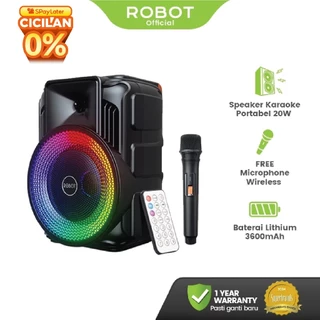 ROBOT Speaker Bluetooth Karaoke Super Bass RGB 20W Bluetooth 5.0 Audio Mic Wireless Portable RB500 Original - Garansi 1 Tahun