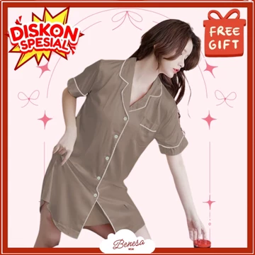 Benesa Wear Piyama Daster Basic Satin Baju Tidur Premium Wanita Set Setelan Pakaian Lucu Motif