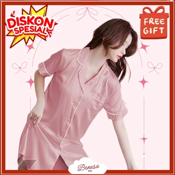 Benesa Wear Piyama Daster Basic Satin Baju Tidur Premium Wanita Set Setelan Pakaian Lucu Motif