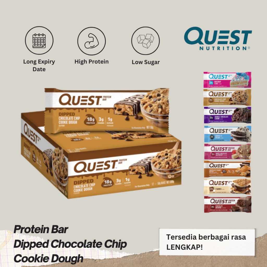Jual Quest Protein Bar 60g Rasa Dipped Chocolate Chip Cookie Dough ...