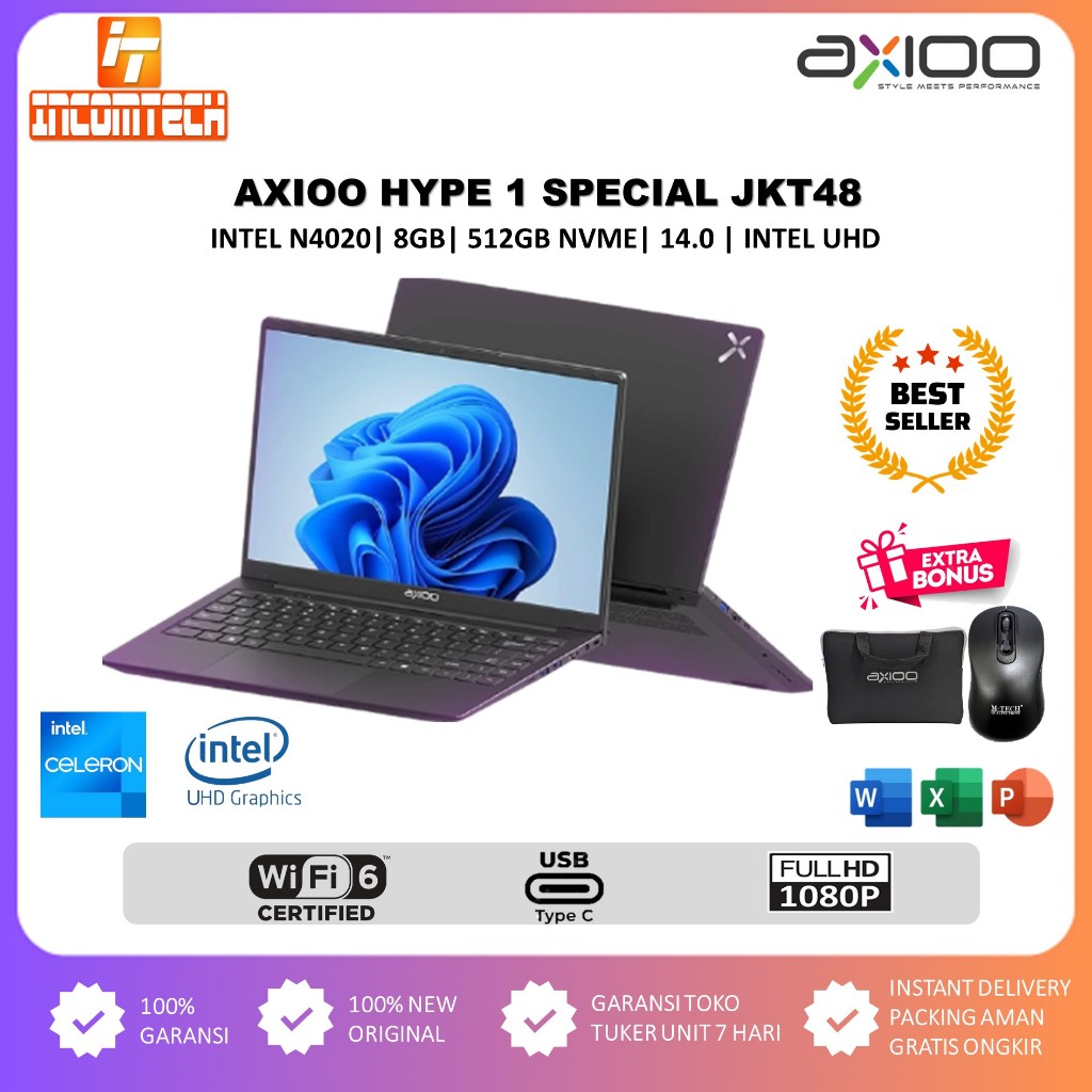Jual Laptop Axioo Hype 1 Intel N4020 RAM 8GB 128GB + 512GB 14 Inch ...