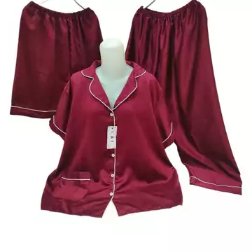 Baju Tidur Piyama Wanita 3in1 XL Satin Velvet Premium