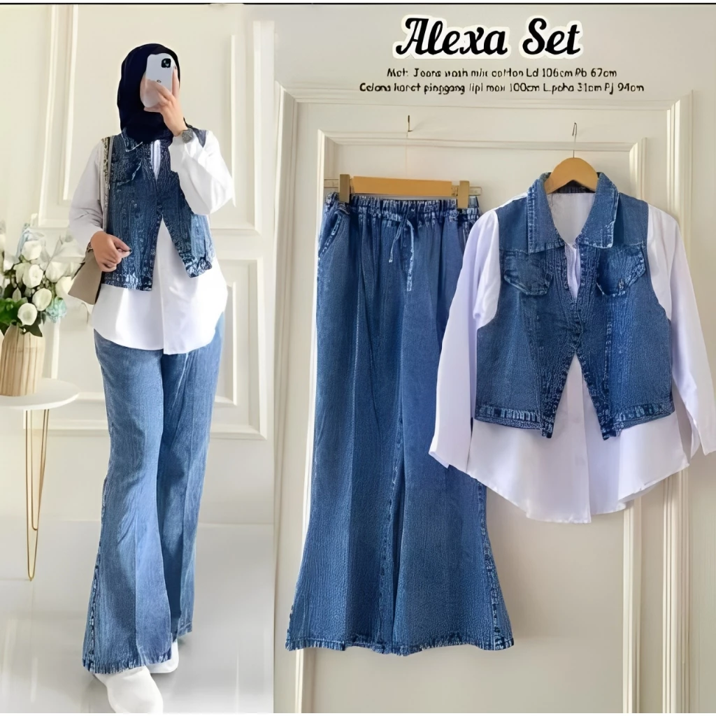 Alexa Set Baju Kemeja Celana Wanita Premium