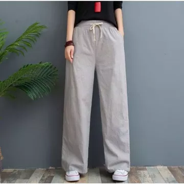 Celana Kulot Linen Premium Pinggang Full Karet Highwaist