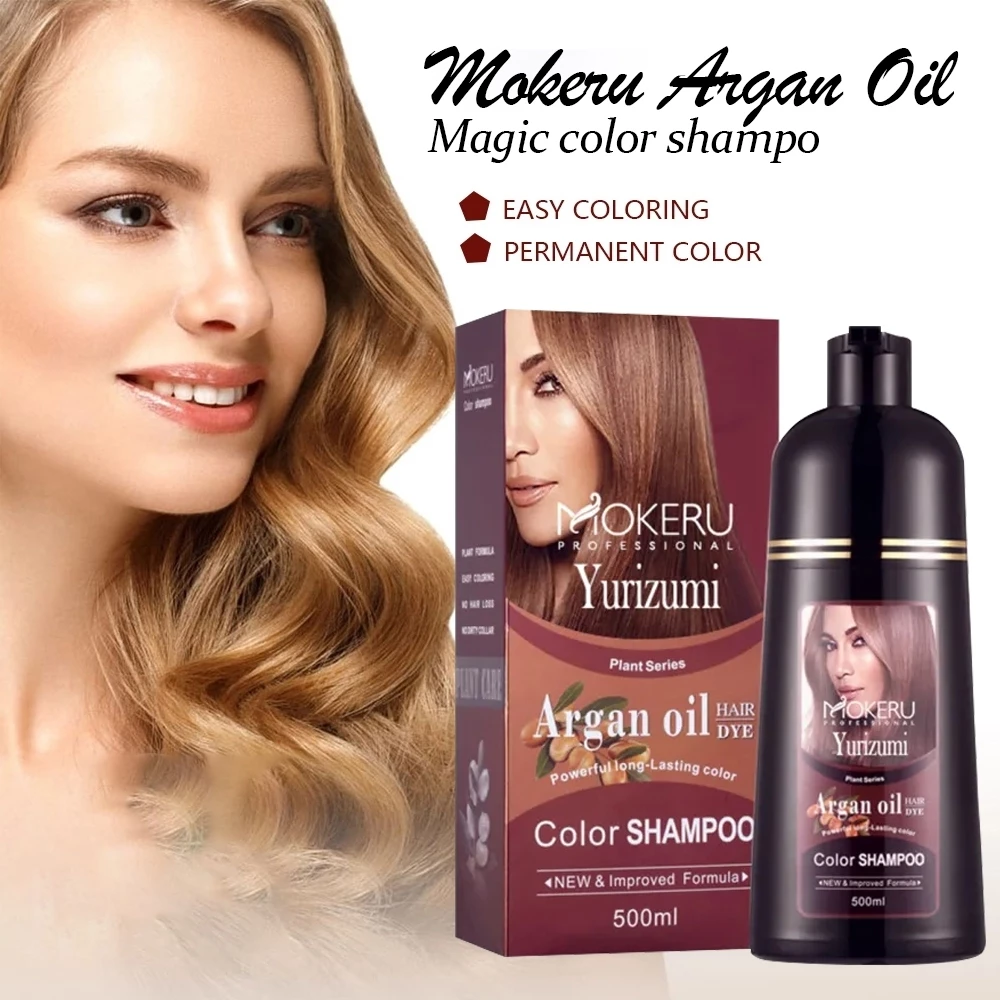 Semir Rambut Herbal Mokeru Shampoo Argan Oil Pewarna Rambut Herbal 500ml | AutoStock