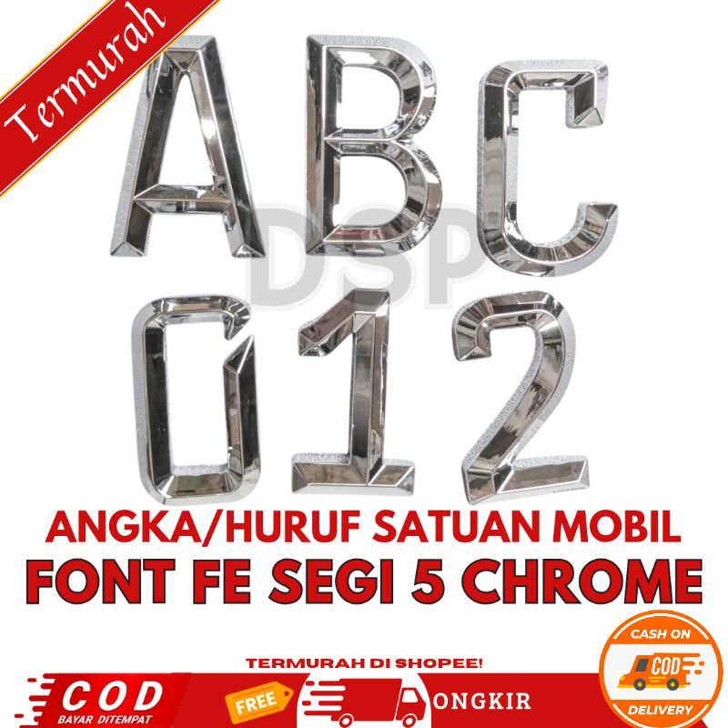 Jual Huruf/Angka Font FE Segi 5 Chrome Satuan Termurah | Shopee Indonesia