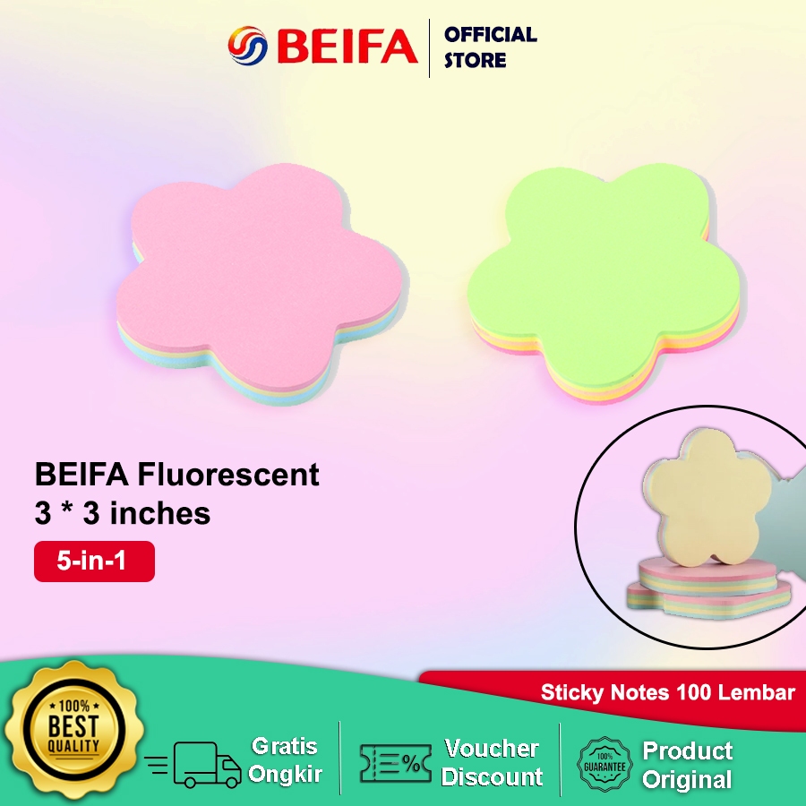 Jual Beifa Sticky Notes FN210 – Memo Tempel Lucu 5 in 1, Motif Bunga ...