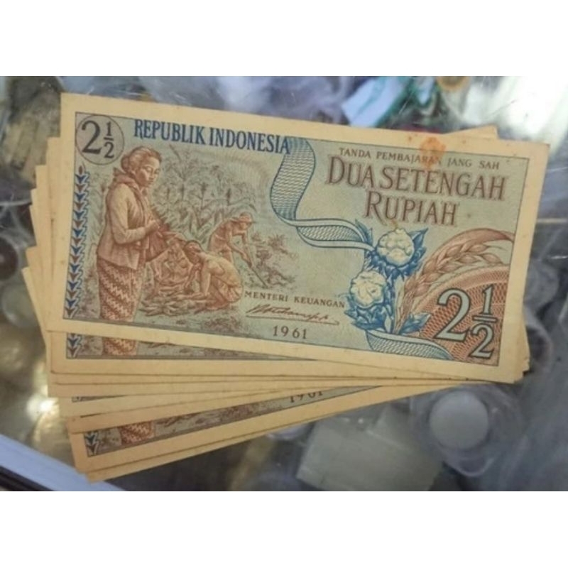 Jual Per 1 Lembar Uang Kuno Indonesia 2 Setengah Rupiah Tahun 1961 ...