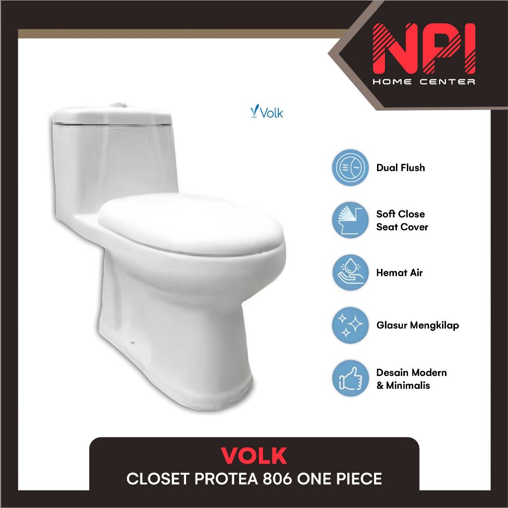 Volk - Closet / Kloset / Toilet Duduk Protea 806 One Piece White Complete Set