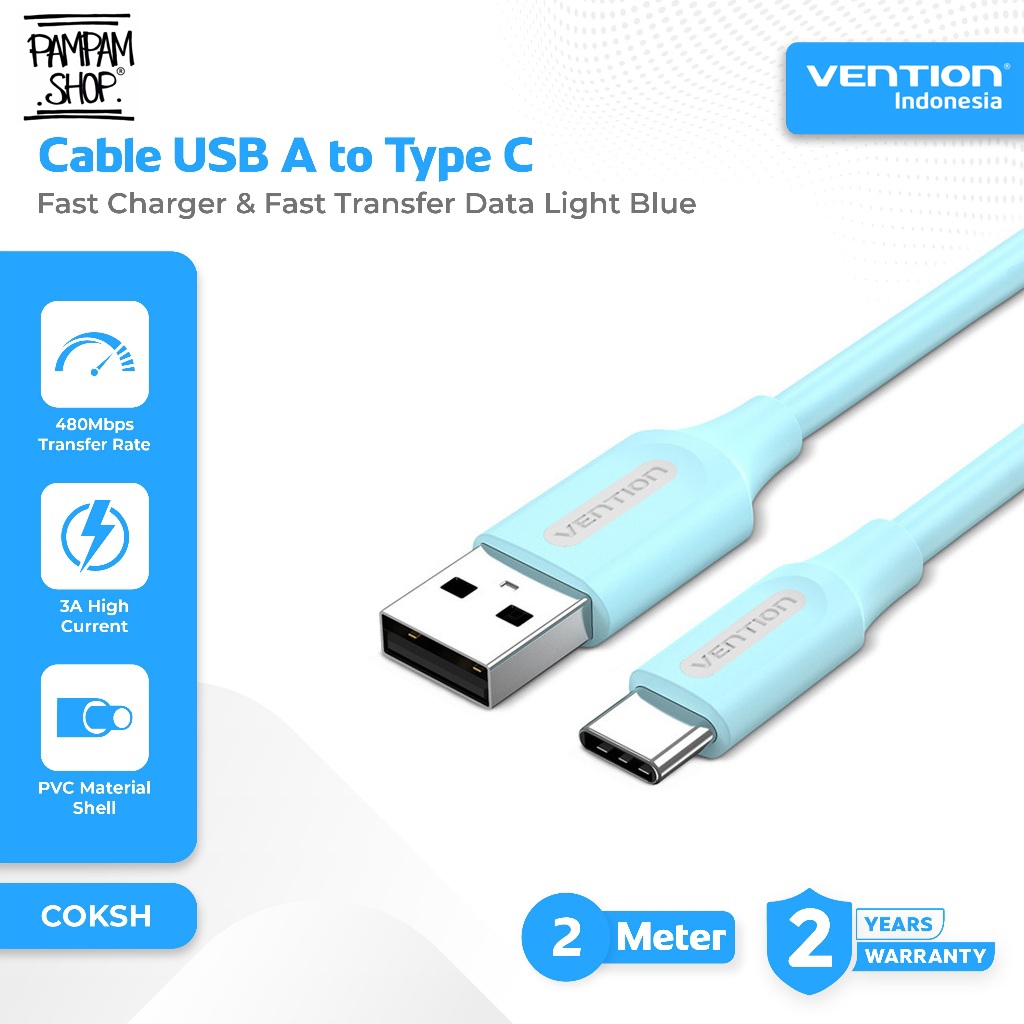 Jual VENTION COKSH Kabel Data USB 2.0 to Type C Fast Charging 3A Light ...