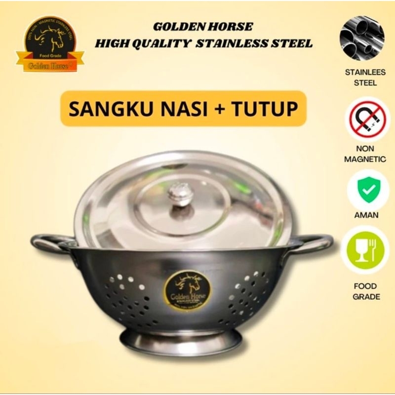 Jual Bakul Sangku Nasi+ Tutup 20Cm / Collander with Cover Stainless ...