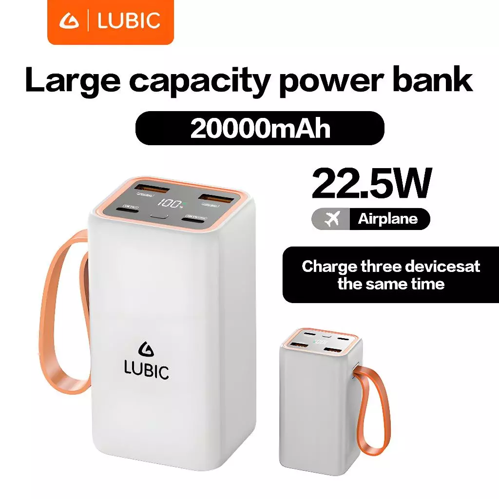 LUBIC Powerbank 20000mAh 22.5W Fast Charging PD20W Dual USB Tpe C LED Display Portable Bank daya