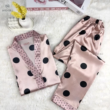 NOIRI Piyama Wanita Set Satin Lengan Pendek Celana Panjang Bahan Satin Premium Baju Tidur