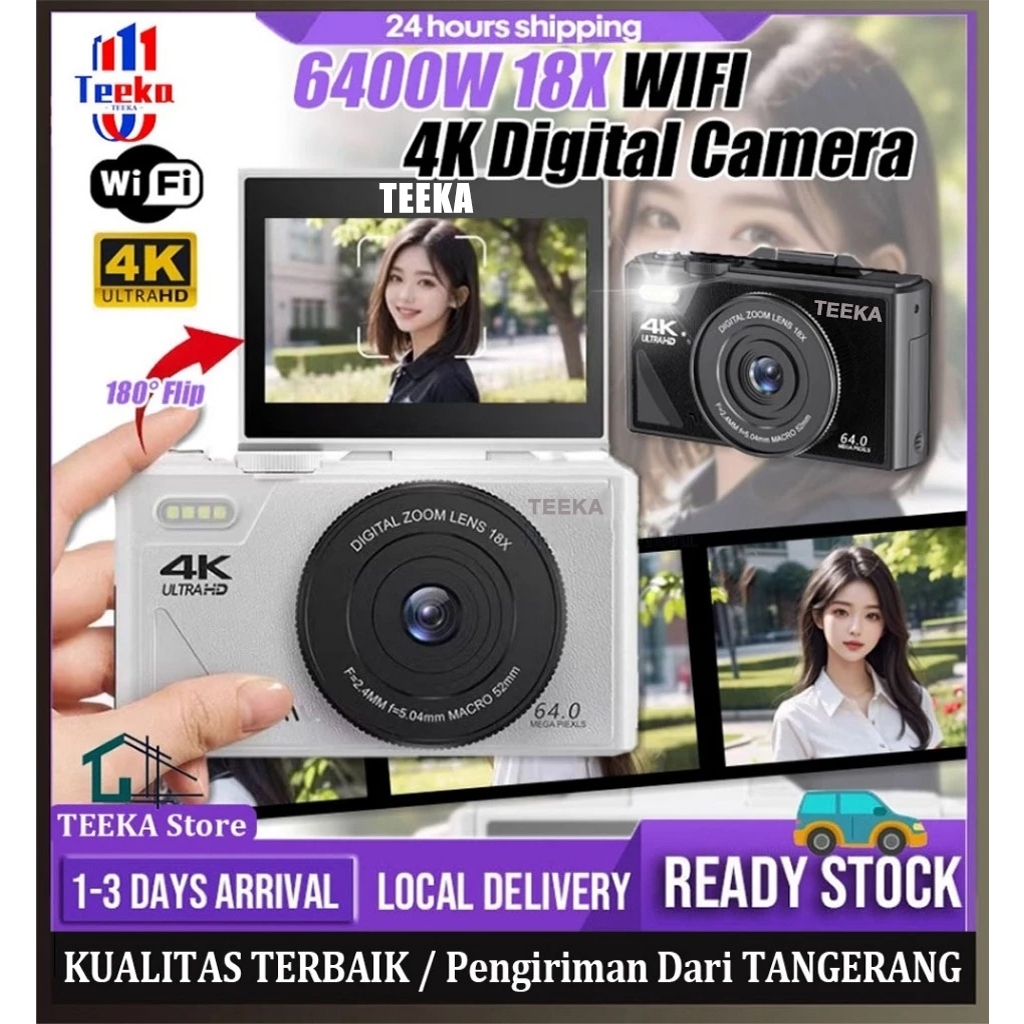 Jual Original TEEKA 75MP Digital Kamera Wifi 5K Flip Screen Kamera 18X ...