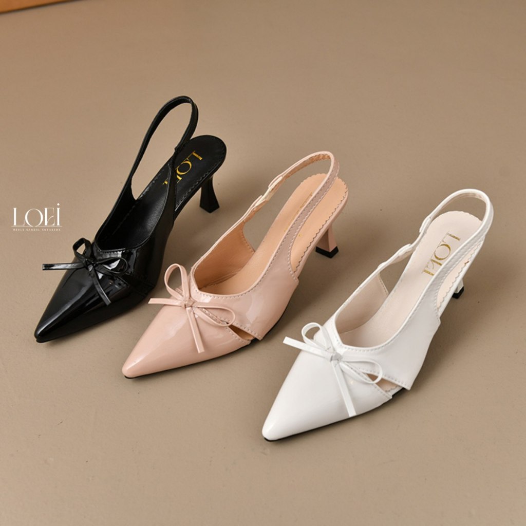 Jual LOEI Junha High Heels Slingback Wanita Elegan Glossy Pesta Dan Kantor 2776 | Shopee Indonesia