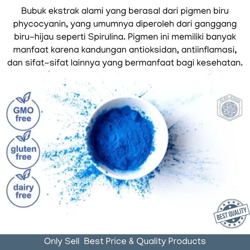 Jual Blue Spirulina Powder 50gr / Bubuk Spirulina Phycocyanin Biru Food ...