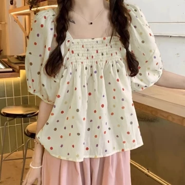 Yikoo Blouse Korea Multi Warna Blus Atasan Wanita Lengan Pendek Top