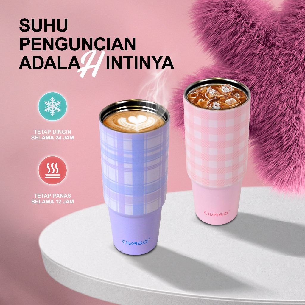 Civago（30oz/887ml）mug Sedotan Termal Untuk Wanita Mug Stainless Steel Kapasitas - foto 4
