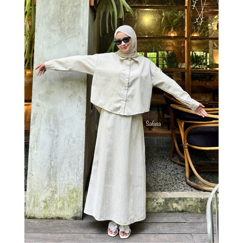Jual Set Linen | Kemeja + Rok | Set Linen Floral | Set Linen Stripe ...