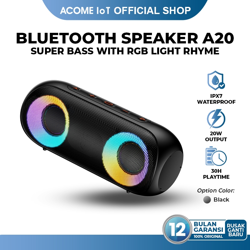 Jual ACOME Super Bass Speaker Bluetooth 5.0 20W IPX7 Waterproof RGB ...