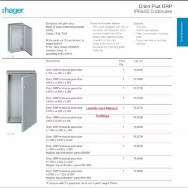 Jual BOX PANEL HAGER 50x30x20 ORION GRP POLYESTER IP65 50 X 30 X 20 ...