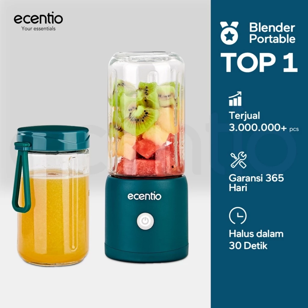 Ecentio kaca blender 8 mata pisau portable 380+380ml usb juicer mini multifungsi