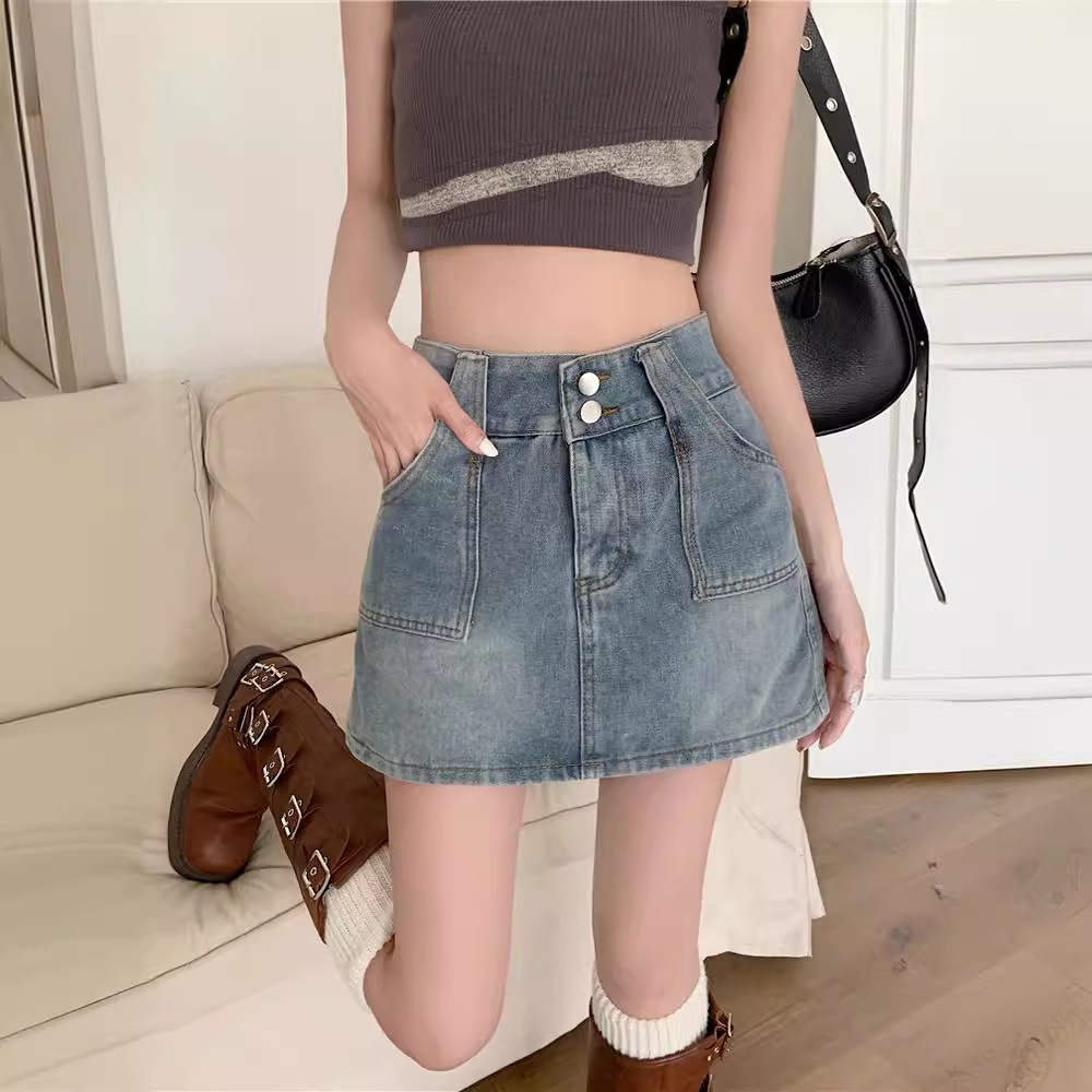 Jual Rok Mini Denim Korea Style Jeans Mini Wanita Kekinian Rok 2 ...